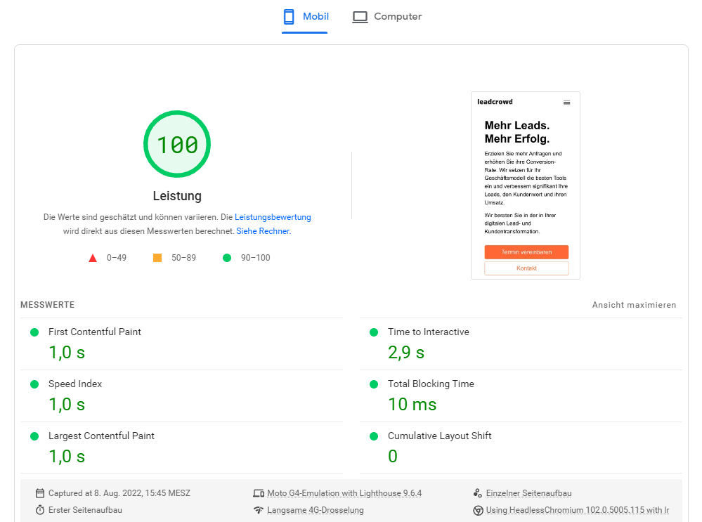 Pagespeed Leadcrowd